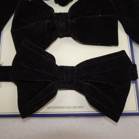 Velvet Bow Tie AND Ladies Hair Tie AND Dog Bow Tie Black 3 Piece Set Matching - Picture 2 of 8